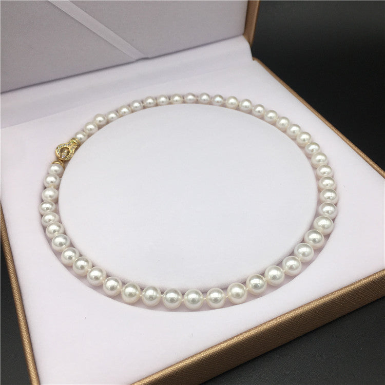 Freshwater pearl necklace 8-9.5 mm mother chain full bead necklace nearly round strong light micro-flaw