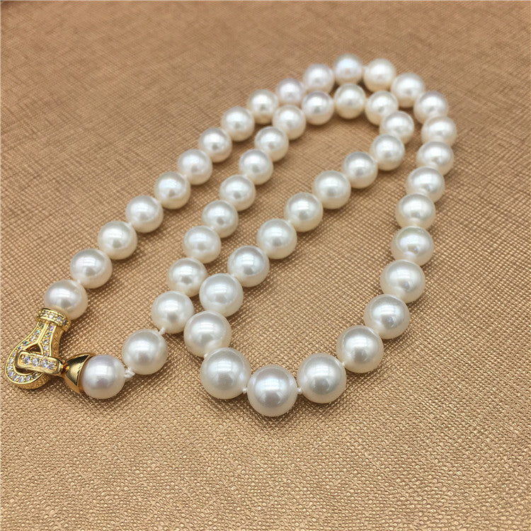 Freshwater pearl necklace 8-9.5 mm mother chain full bead necklace nearly round strong light micro-flaw