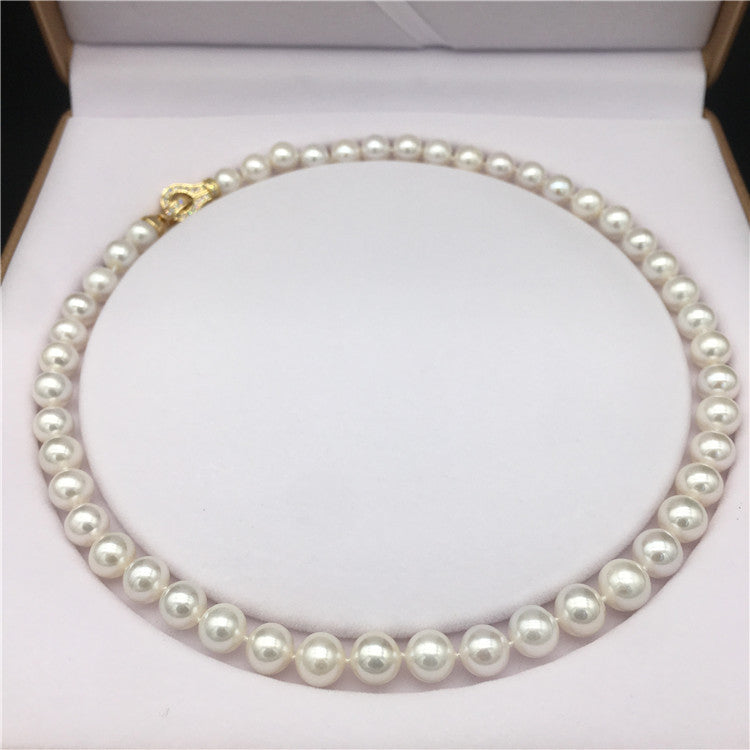Freshwater pearl necklace 8-9.5 mm mother chain full bead necklace nearly round strong light micro-flaw