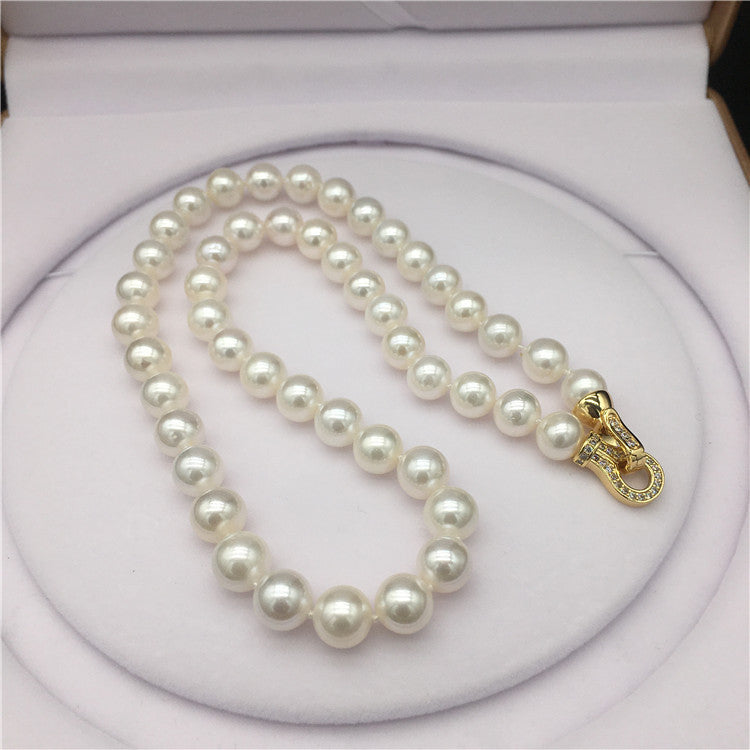 Freshwater pearl necklace 8-9.5 mm mother chain full bead necklace nearly round strong light micro-flaw