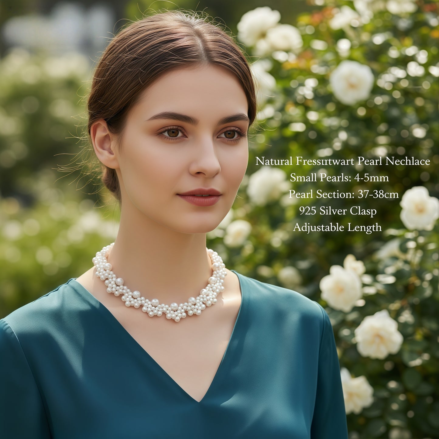 Hand-woven lace petal pearl necklace