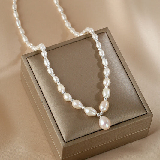 natural pearl necklace French high-end rice beads neck chain