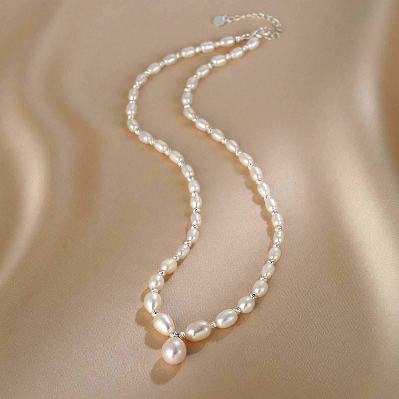 natural pearl necklace French high-end rice beads neck chain
