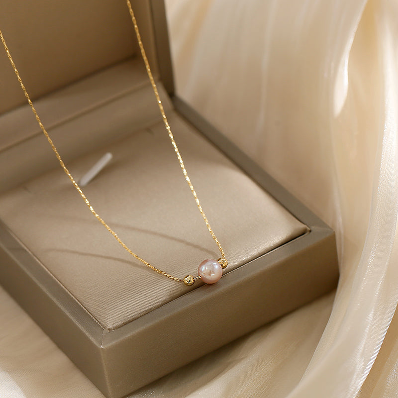 Natural freshwater pearl necklace chain with single pendant