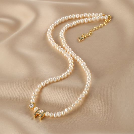 Natural pearl necklace women's letter pendant chain