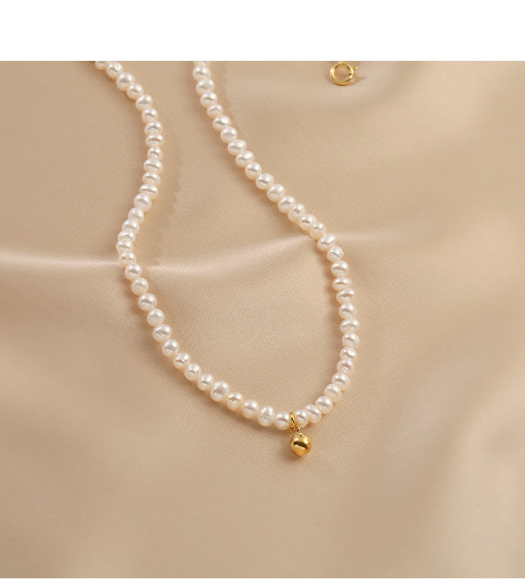 Natural Pearl Necklace Fashionable Retro Small Golden Bean Accessories