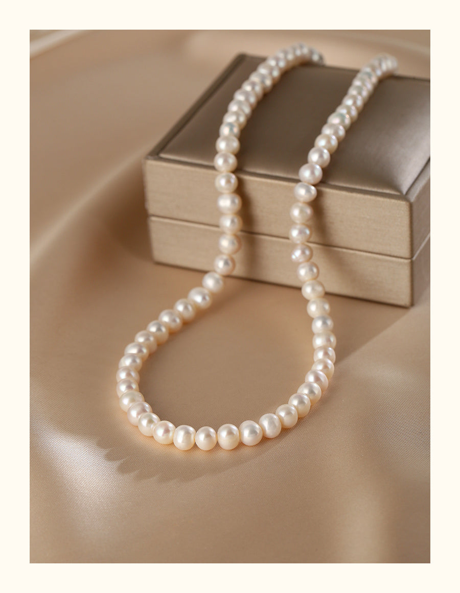 Natural freshwater pearl necklace women's 8-character buckle sweater chain