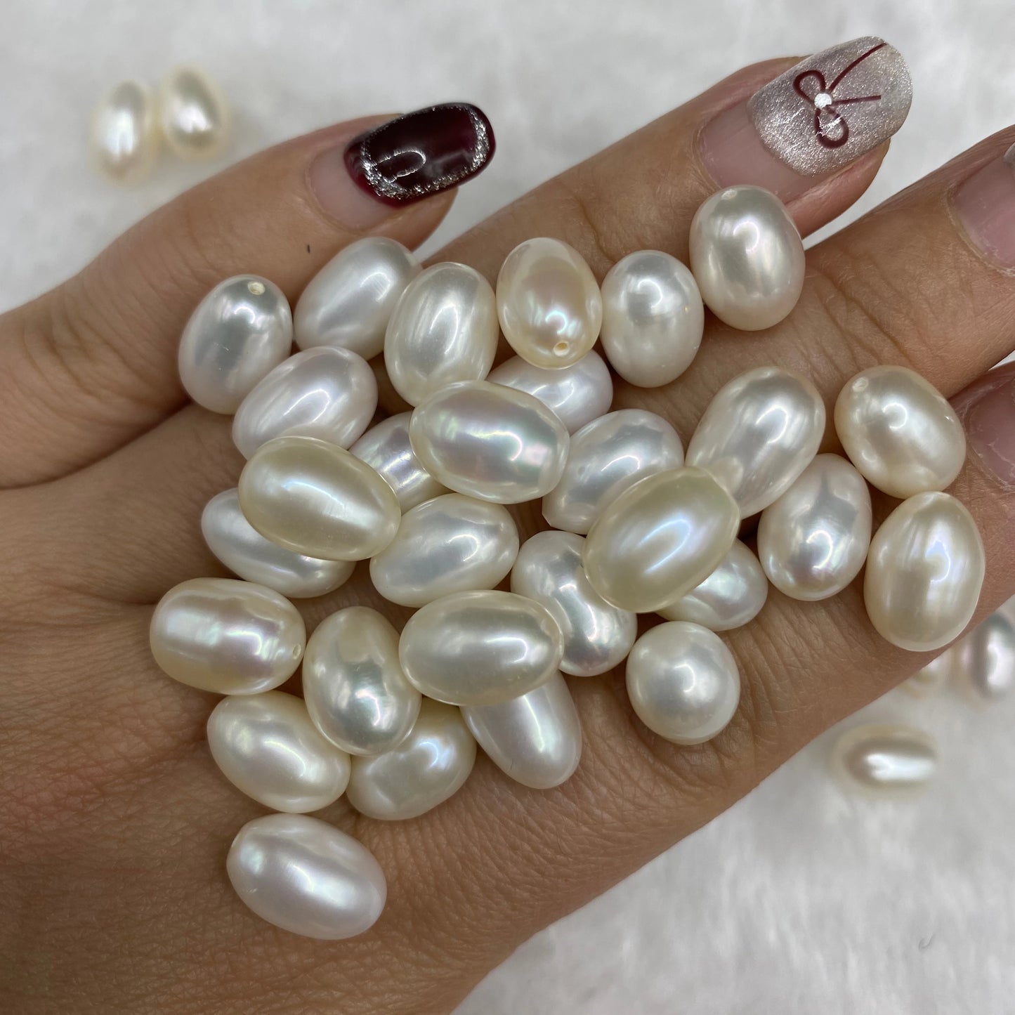 Wholesale 4A Freshwater Large Size 8x12mm White Rice Pearl Necklace Loose Natural Pink Colored Pearls for Women's Jewelry