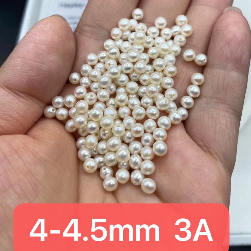 Half Hole Drilled Pearl High Luster 3-4A 4-4.5mm 5-5.5mm Perfect Round Natural Freshwater White Loose Pearls