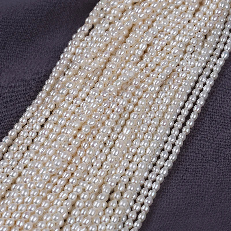 3.5-4mm B-AAAA Wholesale Good Quality Pearls Natural Freshwater White Pearl High Luster Rice Pearl Beads