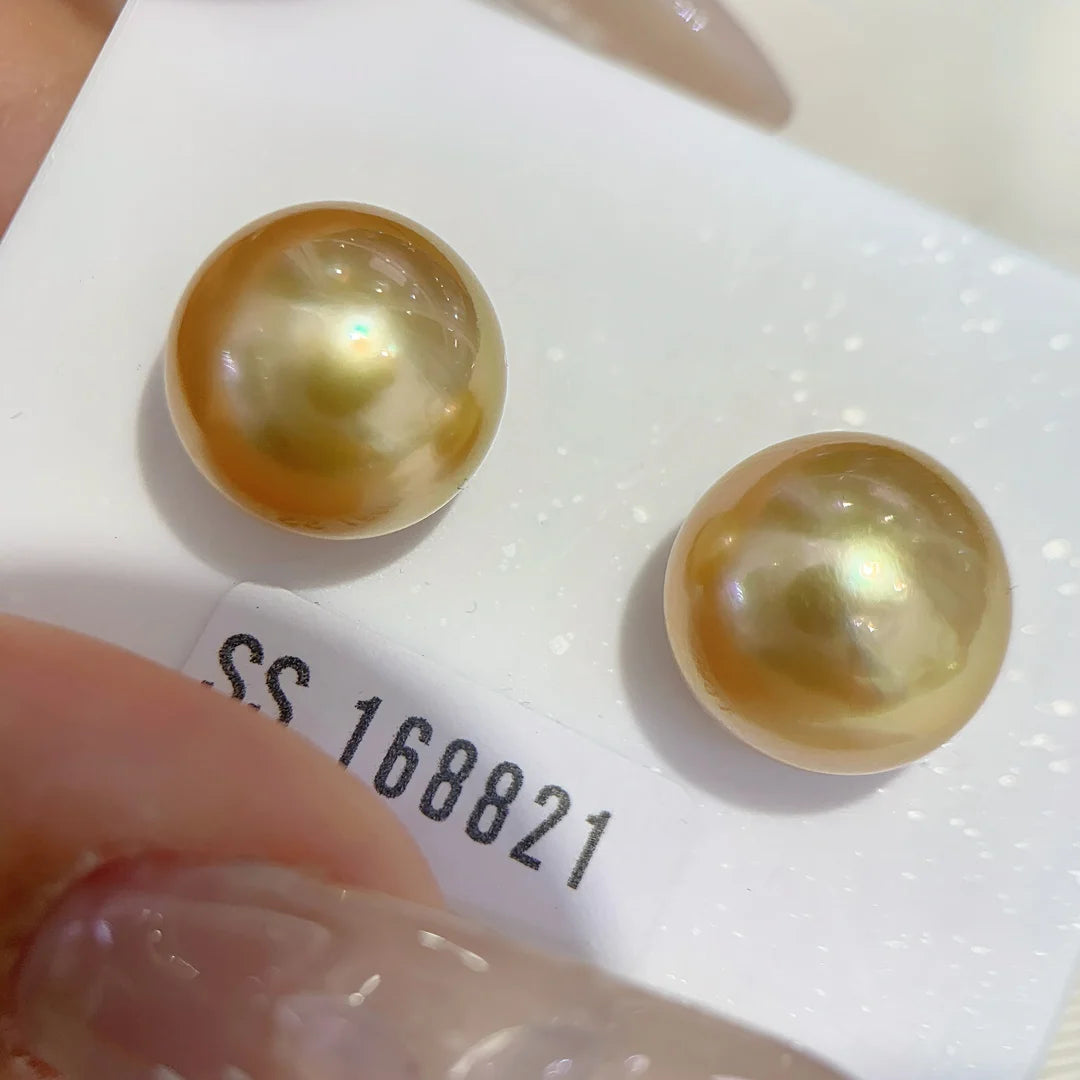 Natural Seawater Round South Sea Gold Beads 8-9mm Loose Beads 3A High Quality High Gloss Pendants Earrings Jewelry Accessories