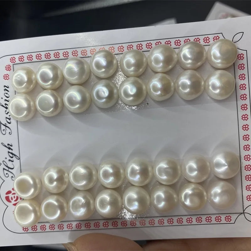Zhuji Large Size 3A Half-Hole Earrings High Quality 10-11mm White 8-9mm Loose Natural Button Freshwater Pearls Black Wholesale
