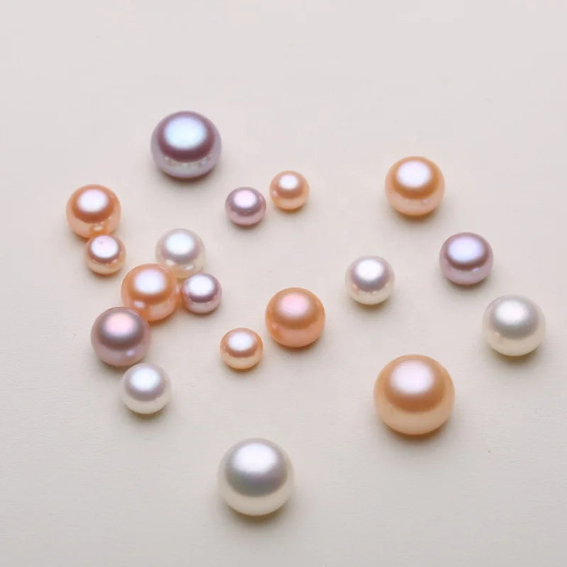 2-14mm Natural Freshwater Pearls for Earring Jewelry Making Half-Drilled Loose Flat Back Freshwater Pearls Buttons