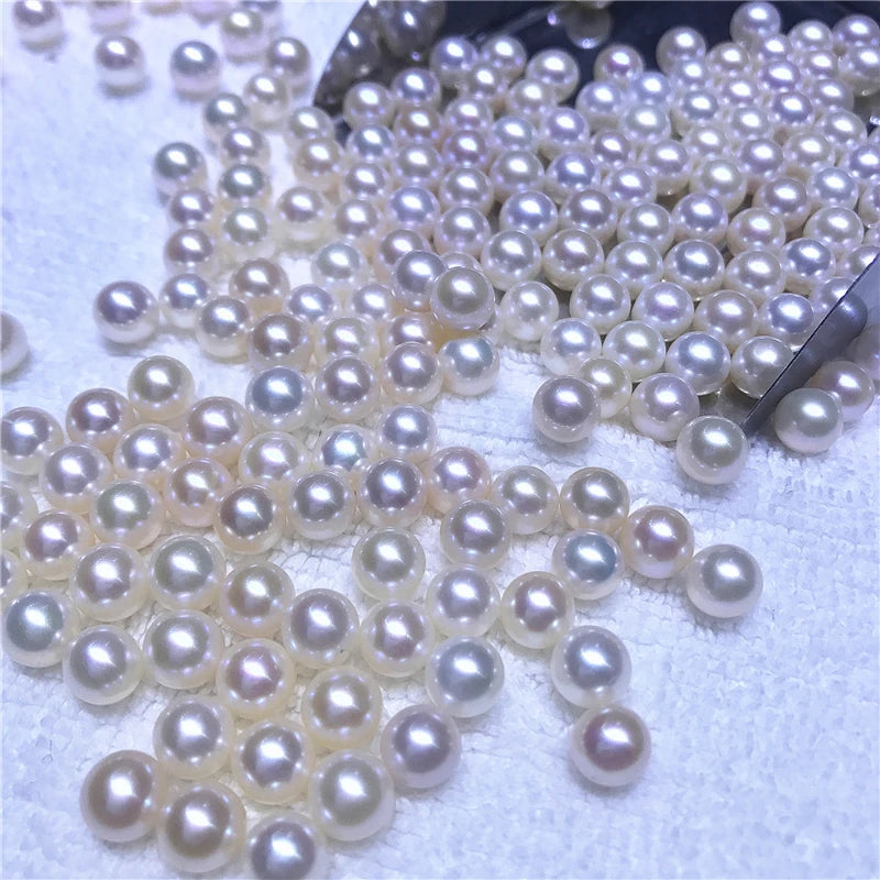 DIY Jewelry Pearl High Luster 3.5-4mm Round Freshwater Cultured Natural White Loose Pearl