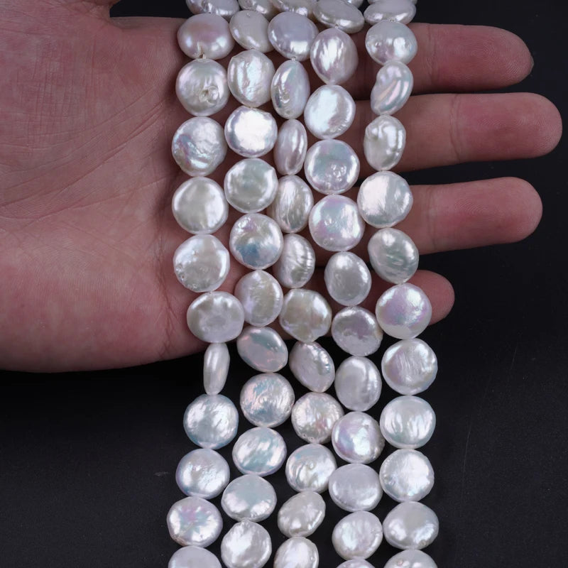 13-14mm AA Grade Natural White Wholesale Coin Freshwater Pearls for Jewelry Making