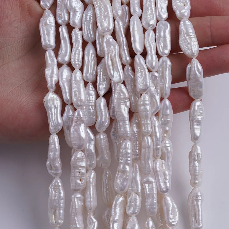7-9mm Natural White Freshwater Biwa Pearl Beads for Jewelry Making
