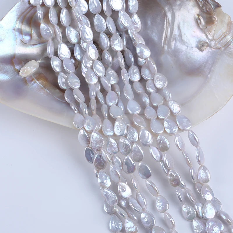 9-10*12-13mm Natural White Wholesale Drop Baroque Coin Freshwater Pearls for Jewelry Making