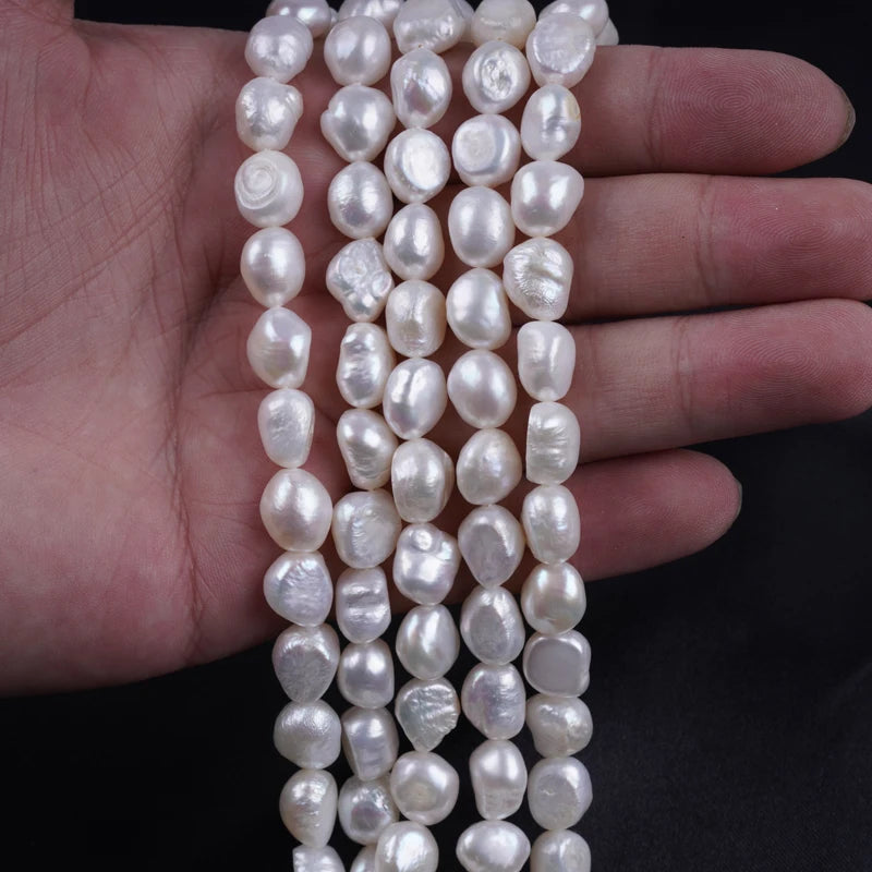9-10mm AAAAA-B Grade Wholesale Natural White Freshwater Baroque Loose Pearls Strand
