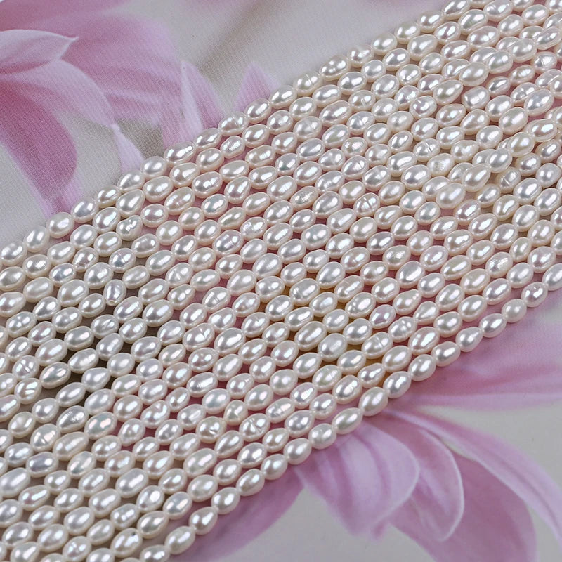 3.5-4mm B-AAAA Wholesale Good Quality Pearls Natural Freshwater White Pearl High Luster Rice Pearl Beads