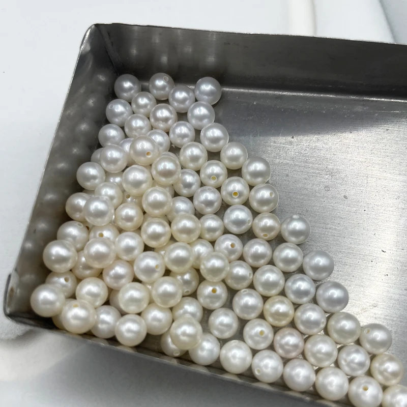 Zhuji Wholesale 6mm 3A Round White Color Natural Freshwater Cultured Pearl Loose Beads Necklace Half Hole