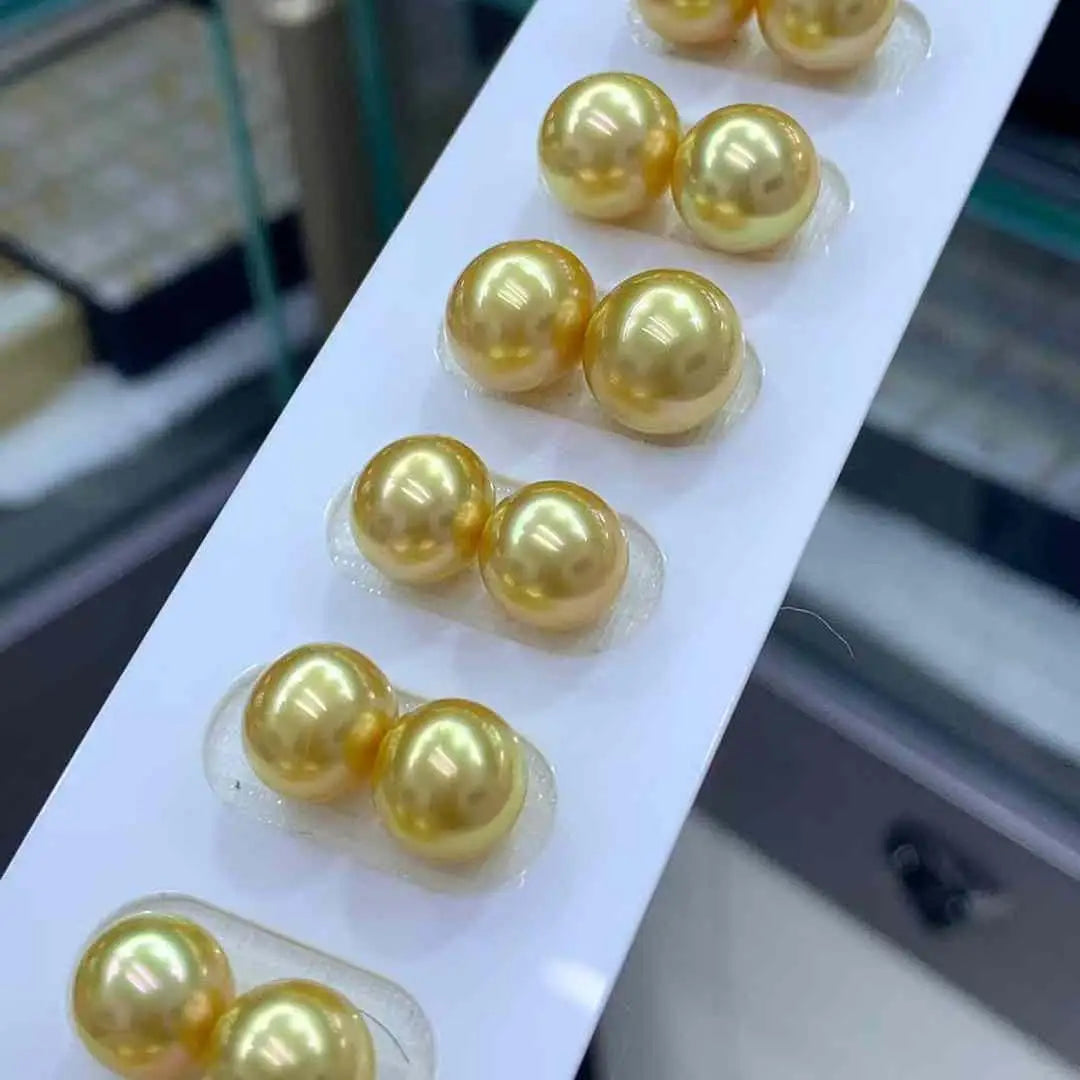 Natural Seawater Round South Sea Gold Beads 8-9mm Loose Beads 3A High Quality High Gloss Pendants Earrings Jewelry Accessories
