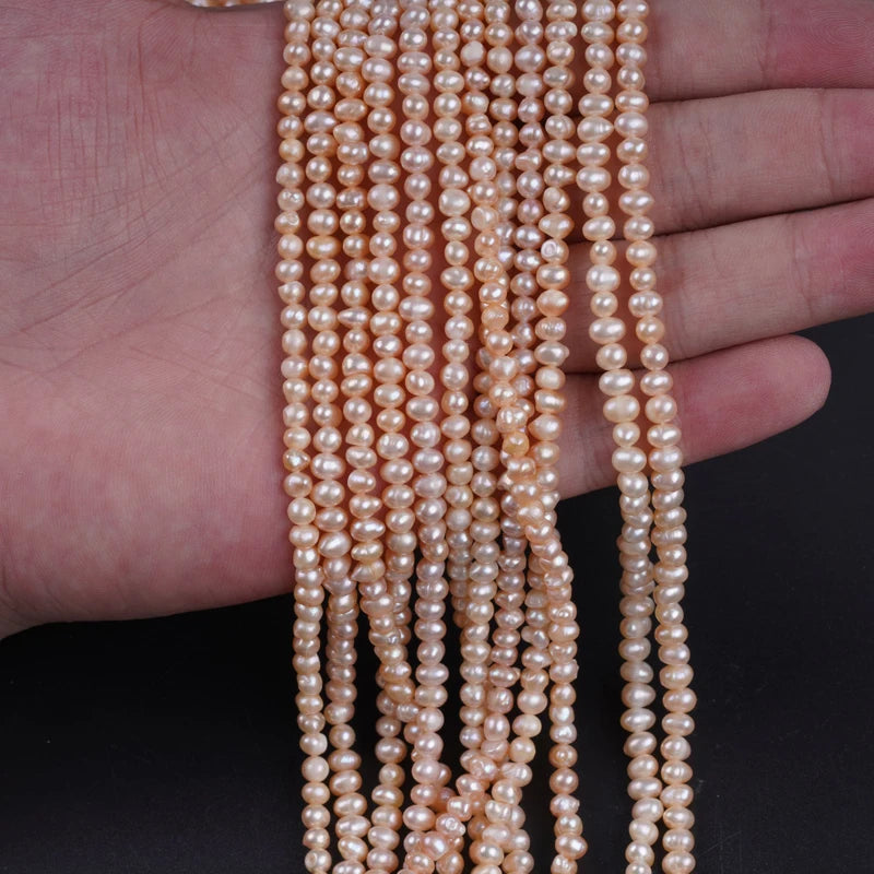 3-4mm Wholesale Real Natural pink Color Loose Potato Freshwater Pearl String
