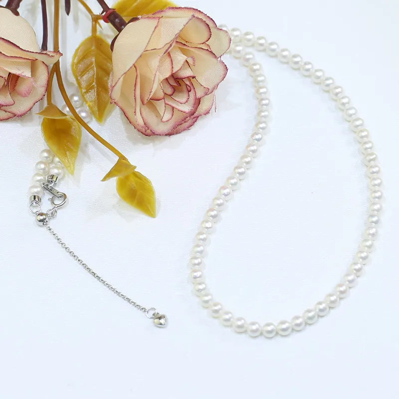 4mm Small Tiny Size Round Natural Pearl Beaded Fine Jewelry Women Necklace Cultured Pearl Necklace