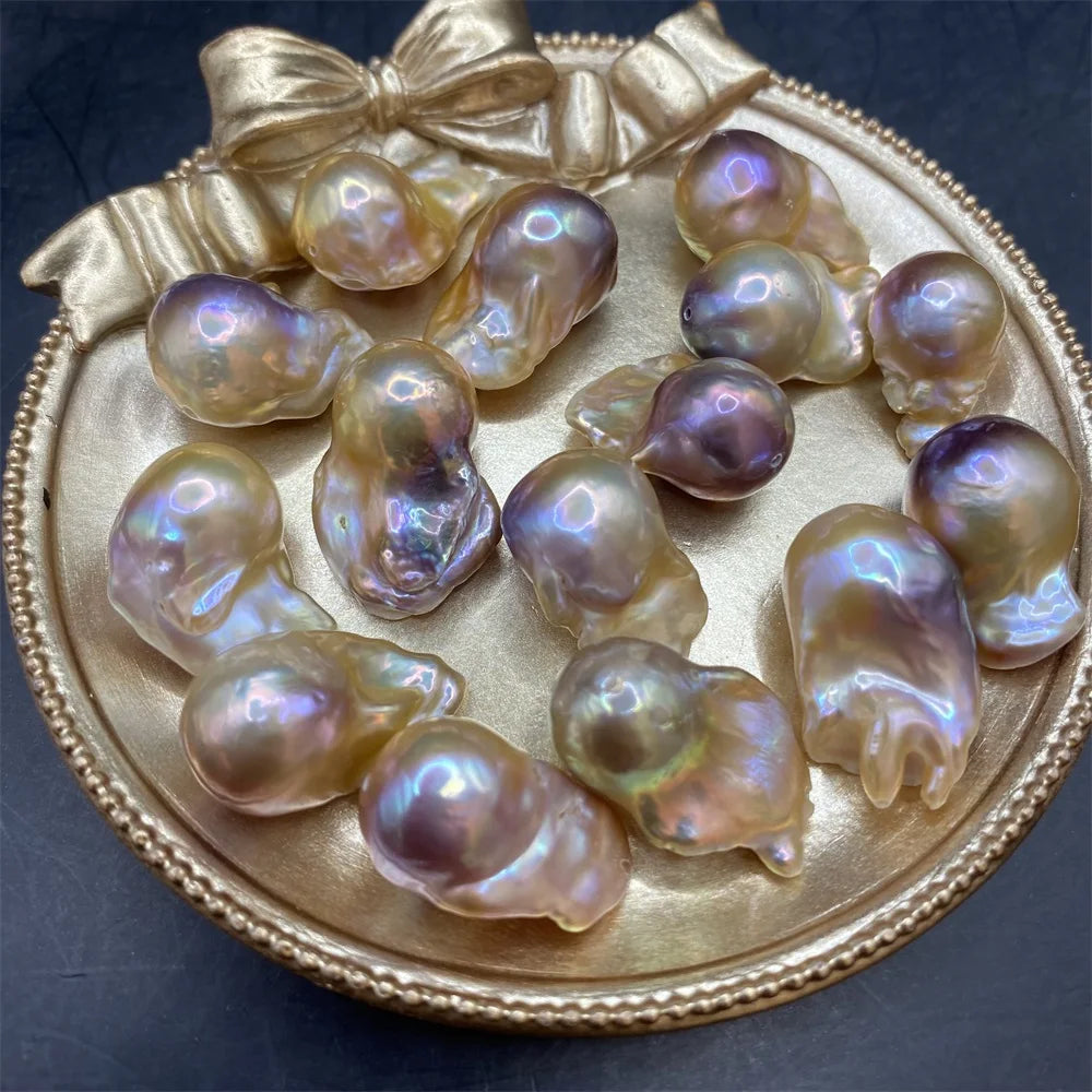 Wholesale 14-15mm Large Baroque White Pearl Loose Natural Freshwater Cultured 3A MoMan's Silver Pearl Rings Jewelry Making