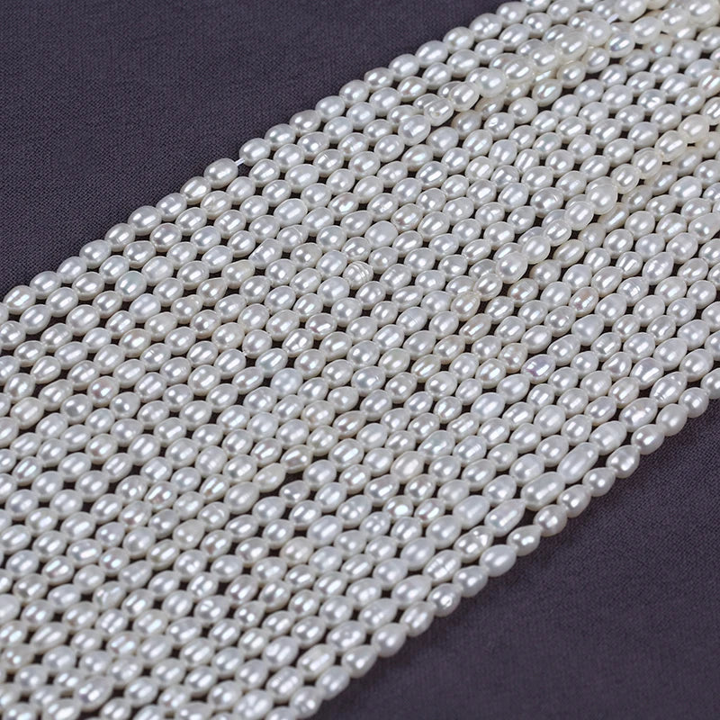 3.5-4mm B-AAAA Wholesale Good Quality Pearls Natural Freshwater White Pearl High Luster Rice Pearl Beads