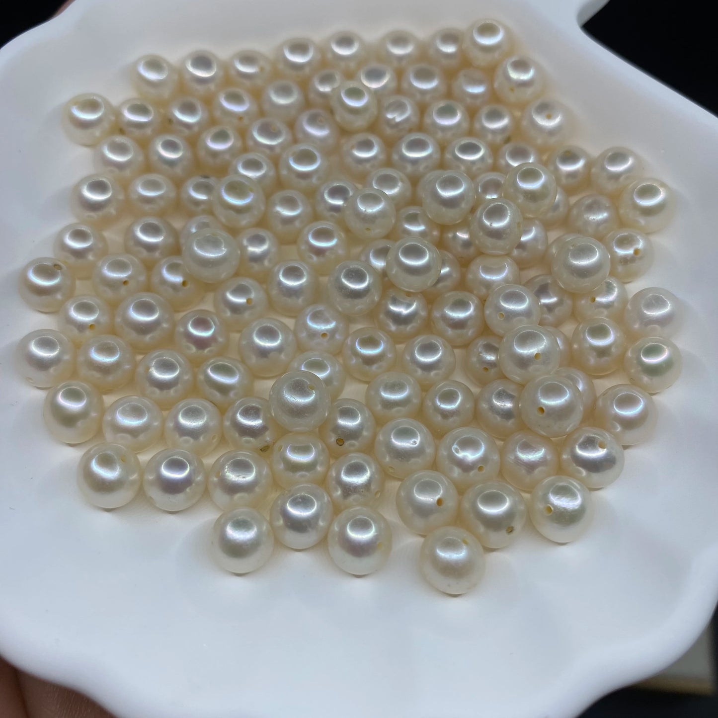 2A Round Shape White Freshwater Pearl Few Defects Natural Loose Beads Half Hole No Hole for Jewelry Making