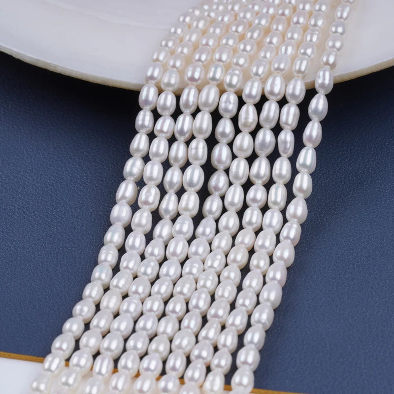 4-5mm Natural White Loose Pearl Beads Rice Freshwater Pearl String