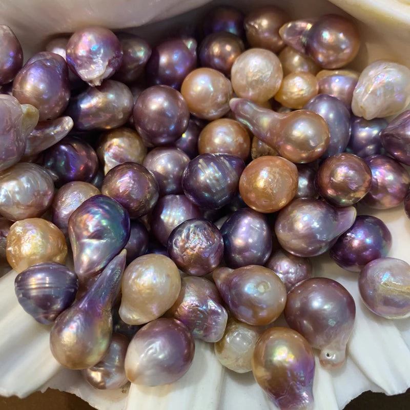 Baroque White 9-13mm Freshwater Rice-Shaped Pearl Necklace with Pink Tinge Half-Hole Loose Beads Making 10mm Jewelry Wholesale