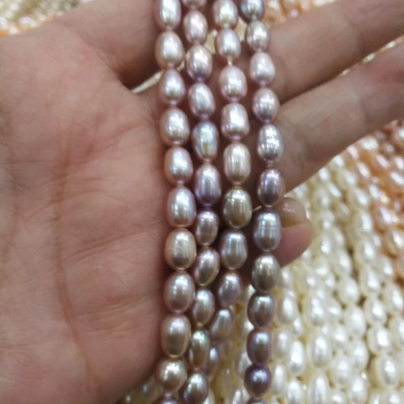 Natural Freshwater Pearl Beaded 3A High Quality Rice Shape Half Punch Loose Beads for Pearl Bracelet Necklace 8x10mm