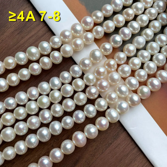 High-quality 7-8mm freshwater natural white pearls in bulk for DIY high-gloss high-roundness jewelry making