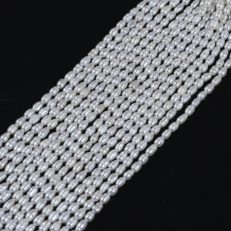 3.5-4mm B-AAAA Wholesale Good Quality Pearls Natural Freshwater White Pearl High Luster Rice Pearl Beads