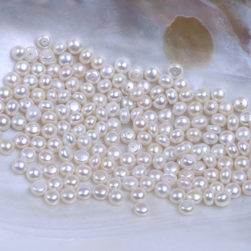 Large Size Quantity Button Shape Loose Freshwater Pearl 4A 9-9.5mm Natural One Hole Half Drilled Fresh Water Pearls