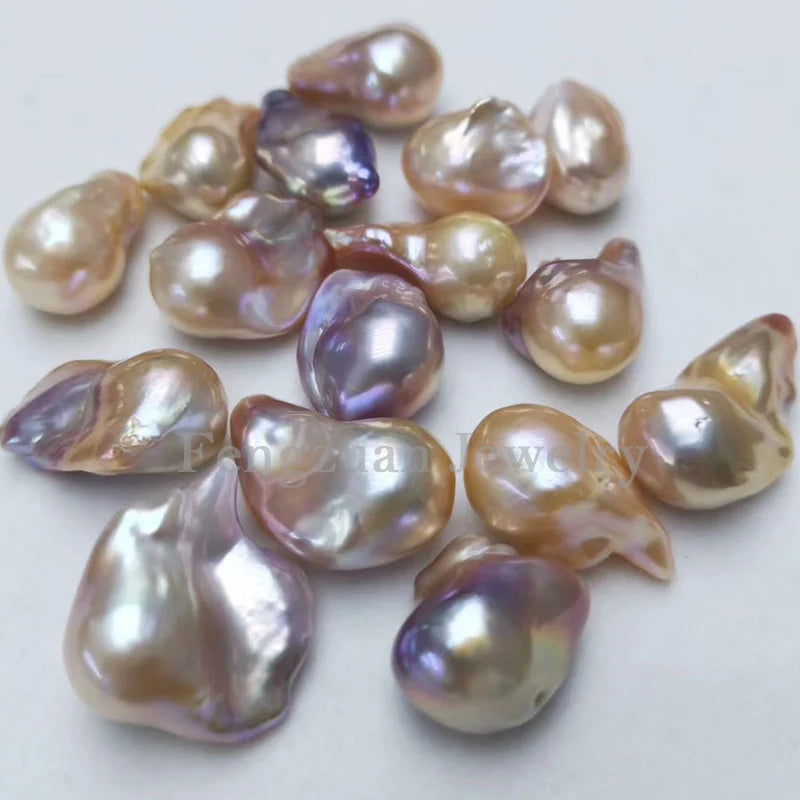 Large Size Baroque Freshwater Pearl Necklace Making Loose Beads 14mm-16mm White Half-Hole Natural Pearls 15mm Jewelry-Wholesale