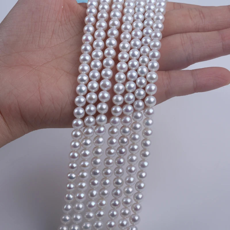 16inch 6.5-7mm AAAAA Grade High Quality White Round Shape Natural Freshwater Pearl Beads for Jewelry Making