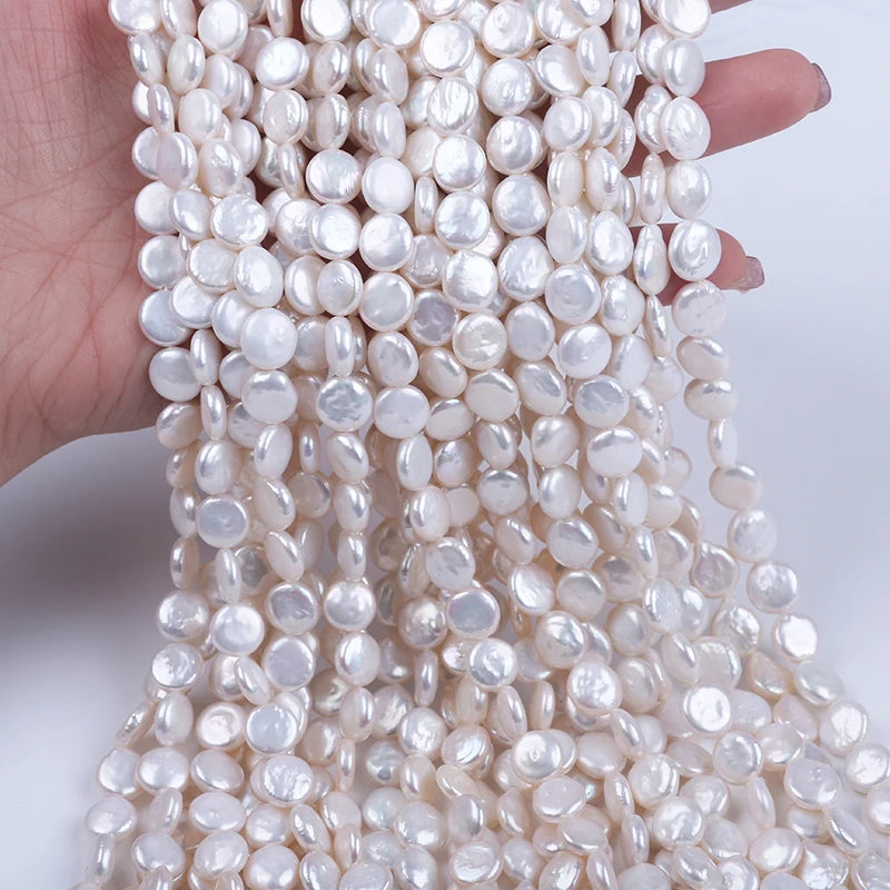 9-10mm natural white wholesale coin freshwater pearls for jewelry making