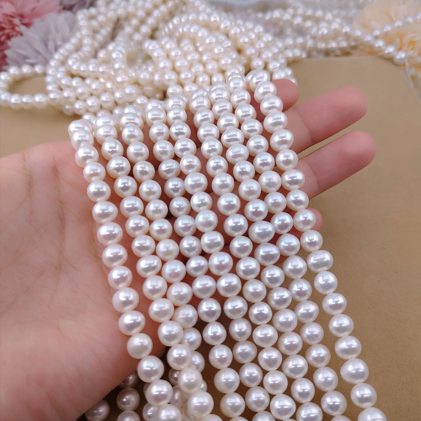 4A grade natural freshwater pearl high-end DIY jewelry white No. 5-6 pearl