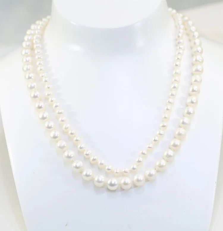 5&8mm off Round AA 925silver 2rows Nice Wedding Heart Fresh Water Pearl Shape Necklace Wholesale