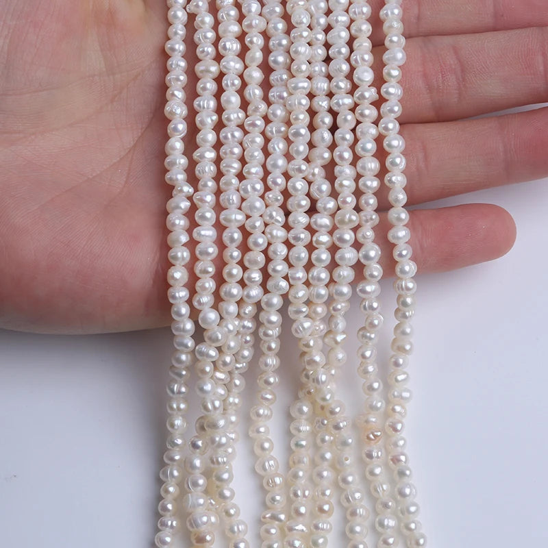 3-4mm White Potato Shape Natural Freshwater Pearl Beads for Jewelry Making