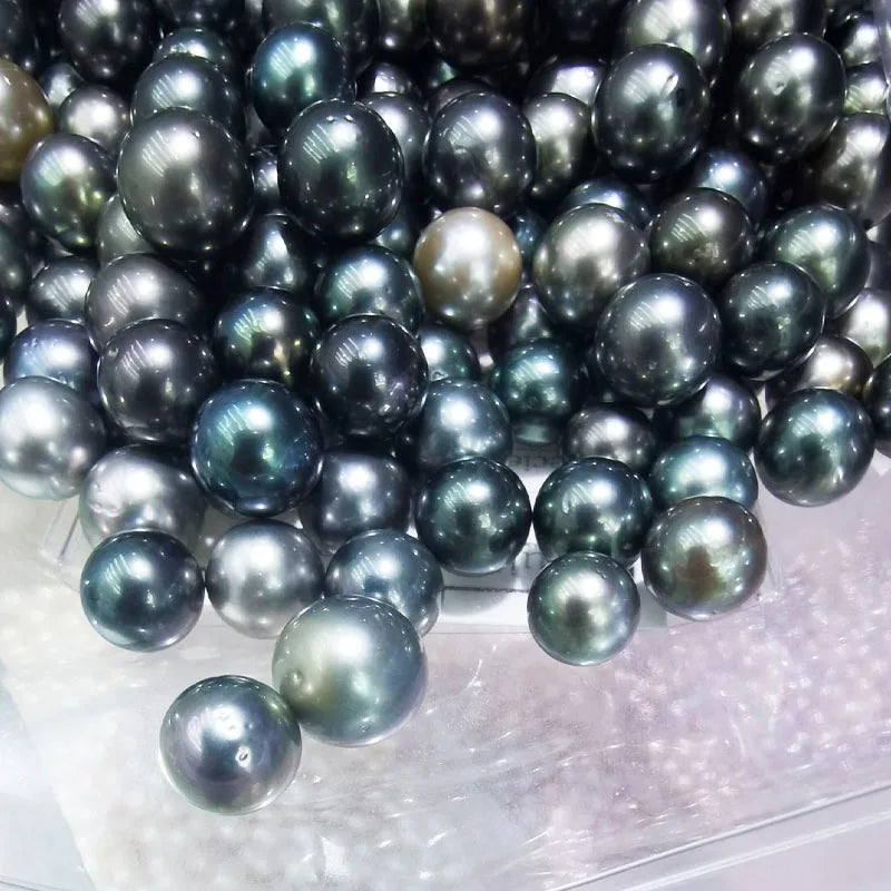 High Quality 9-10mm Dark Golden Peacock Black Color Loose Tahitian Pearls Round Shape Natural Seawater Pearls