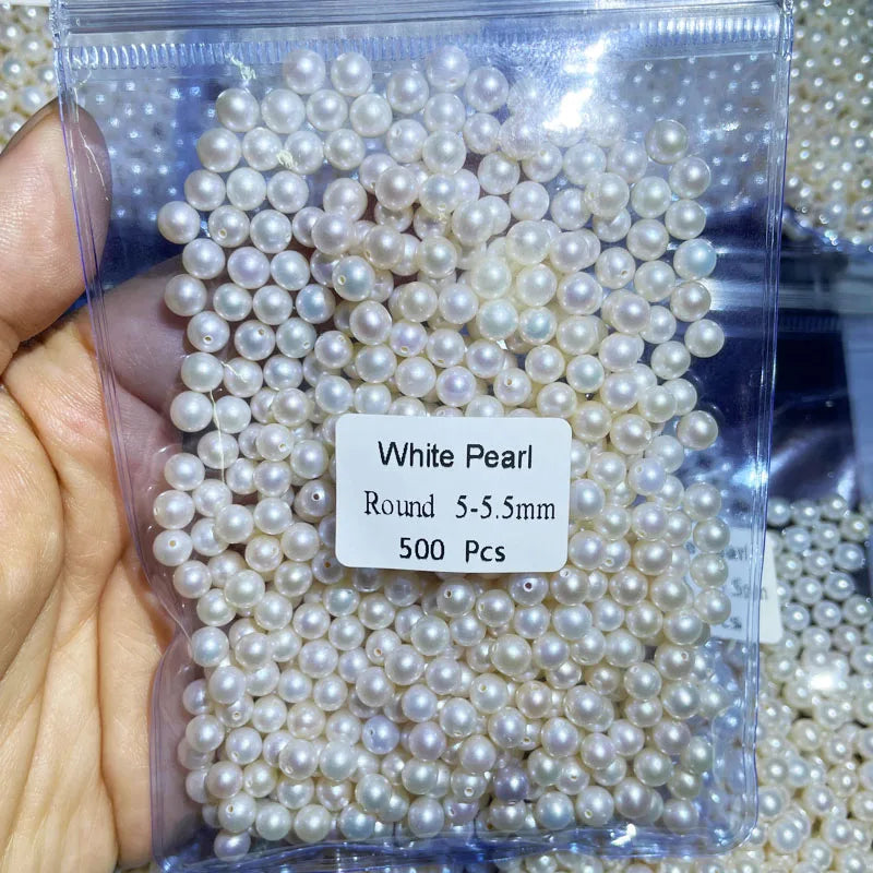 2A Round Shape White Freshwater Pearl Few Defects Natural Loose Beads Half Hole No Hole for Jewelry Making