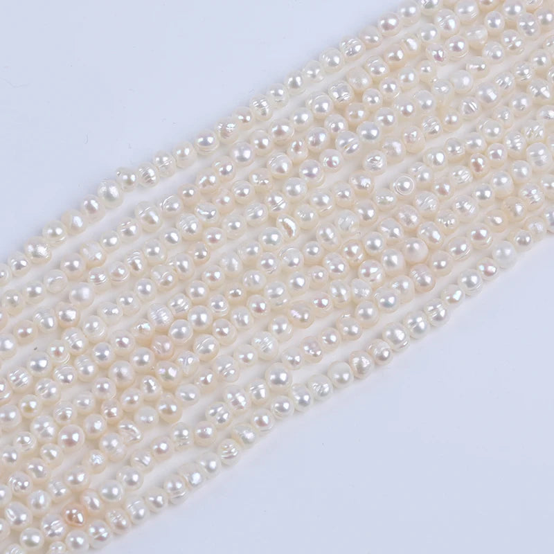 3-4mm White Potato Shape Natural Freshwater Pearl Beads for Jewelry Making