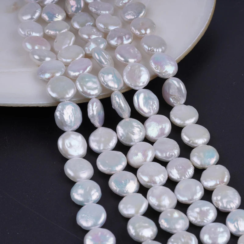 13-14mm AA Grade Natural White Wholesale Coin Freshwater Pearls for Jewelry Making