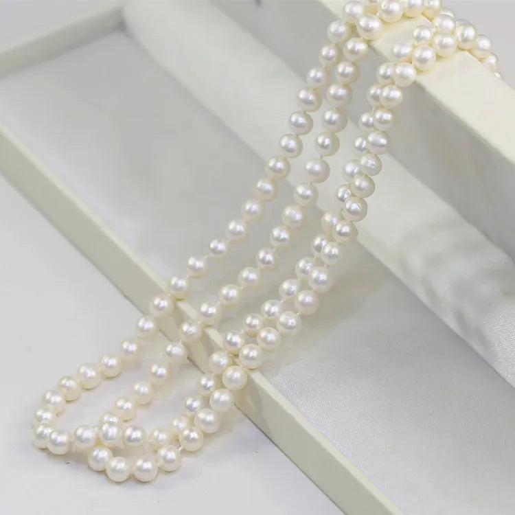 5-6mm AA off Round Double Layer Pearl 16inches &17inches Long Natural Freshwater Cultured Coin Pearl Necklace