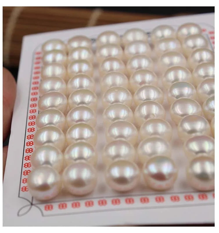 Large Size Quantity Button Shape Loose Freshwater Pearl 4A 9-9.5mm Natural One Hole Half Drilled Fresh Water Pearls