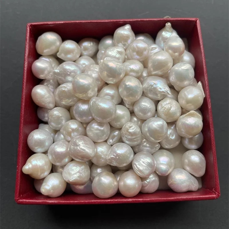 Baroque White 9-13mm Freshwater Rice-Shaped Pearl Necklace with Pink Tinge Half-Hole Loose Beads Making 10mm Jewelry Wholesale