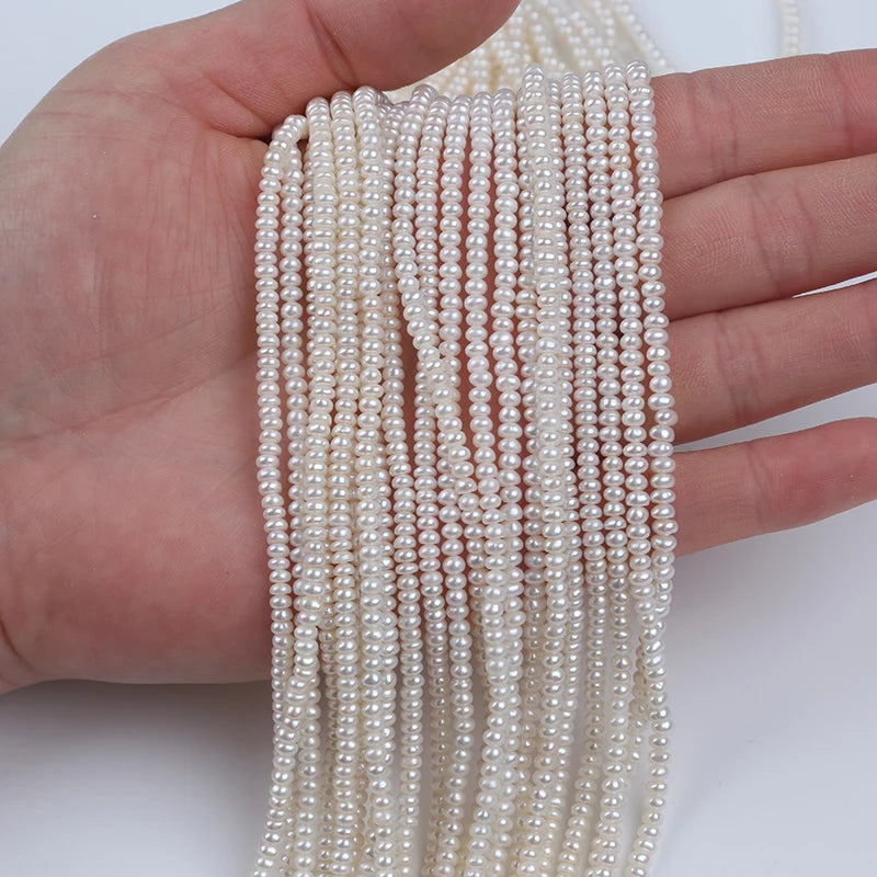 3-4mm B-AAAA Loose White Natural Freshwater Button Beads Pearls for Jewelry Making